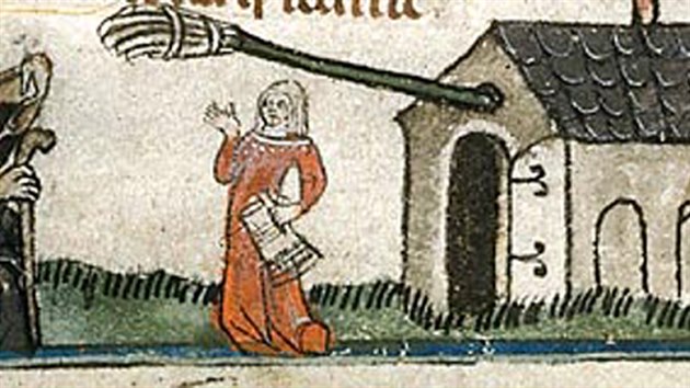 „Alewife“ láká pocestného na žejdlík na obrazu z doby kolem roku 1300.