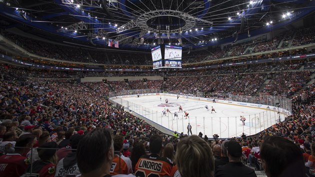 Zpas NHL v prask O2 arn mezi Philadelphi Flyers a Chicagem Blackhawks