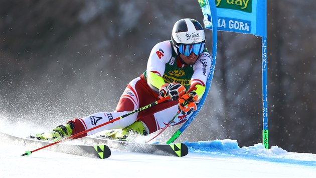 Stefan Brennsteiner v obřím slalomu v Kranjské Goře.