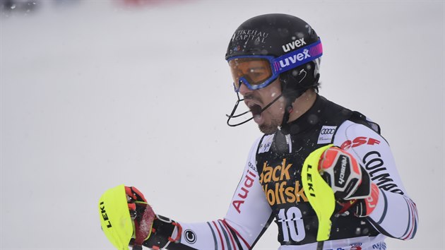 Victor Muffat-Jeandet v cíli slalomu v Kranjské Goře.
