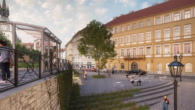 Praha 1 plánuje přeměnit parčík se starým javorem na vydlážděné prostranství se...