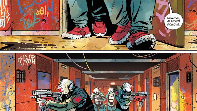 Ukázka z českého vydání komiksu Cyberpunk 2077: Trauma Team