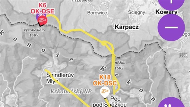 Vrtulníky letecké záchranné služby zasahovaly u dvou lavin v Krkonoších (14. 3. 2021).