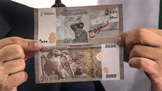 Nová ptitisícová bankovka, kterou pedstavila syrská národní banka. Hodnota...