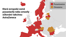 Které evropské zem pozastavily nebo omezily okování vakcínou AstraZeneca.