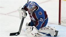 Branká Colorado Avalanche Philipp Grubauer kontroluje puk.