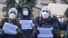 Protestní shromádní u Smetanova nábeí proti kácení javoru stíbrného. Na...