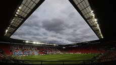 Pohled na stadion Slavie ped utkáním Evropské ligy s Rangers.