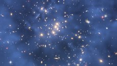Přes snímek z Hubbleova kosmického dalekohledu byl vložen modrý obraz...
