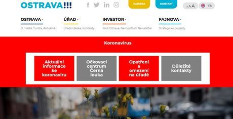 Hlavní strana internetových stránek Ostravy.