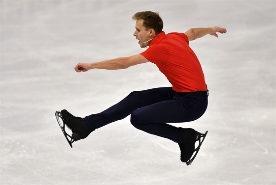 Michal Březina při krátkém programu na mistrovství světa ve Stockholmu.