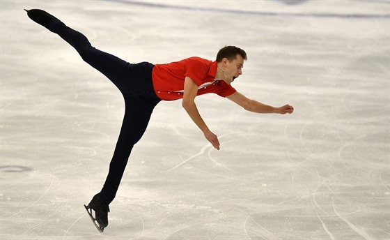 Michal Březina v krátkém programu na mistrovství světa ve Stockholmu.
