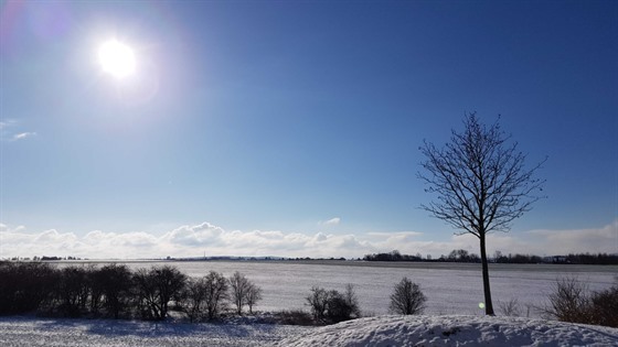 První jarní, leč zasněžený den v pražské Uhříněvsi (20. března 2021)