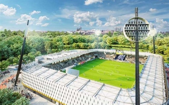 Vizualizace architektonického řešení nového fotbalového stadionu v Hradci...