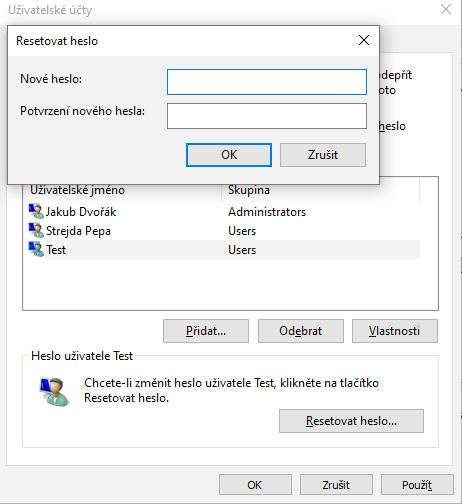 Administrtorsk et me resetovat hesla uivatel