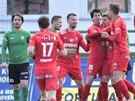 Brnntí fotbalisté oslavují gól proti Píbrami, který vstelil Jií Texl.