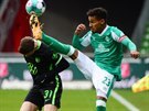 Theodor Gebre Selassie z Werderu Brmy (vpravo) v utkn proti Wolfsburgu