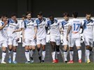 Fotbalisté Atalanty Bergamo oslavují vstelený gól.