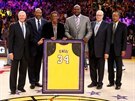 Jerry West, James Worthy, Elgin Baylor, Shaquille O'Neal, Phil Jackson a Jamaal...