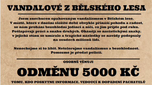 Plakát ostravského obvodu oznamující vypsání odměny za dopadení sprejerů