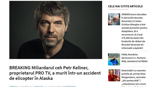 Rumunský zpravodajský blog g4media.ro ve zprávě o skonu miliardáře Petra Kellnera jej představuje jako majitele rumunské televizní stanice PRO TV.