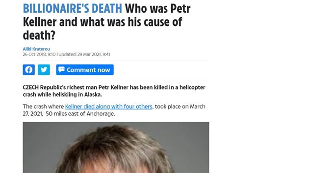 "Kdo byl Petr Kellner a co byla příčina jeho smrti,“ ptá se irský bulvární deník Sun. 