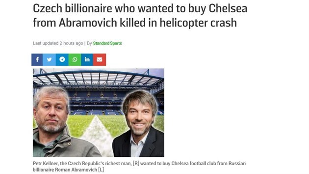 Zpráva keňského deníku Standard k úmrtí nejbohatšího Čecha Petra Kellnera zdůrazňuje jeho napojení na majitele fotbalového klubu Chelsea, ruského podnikatele Romana Abramoviče.