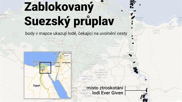 MAPA: Zablokovan Suezsk prplav