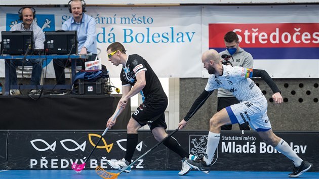 Momentka z 2. čtvrtfinále play-off florbalové Livesport Superligy mezi Předvýběr.CZ Florbal Mladá Boleslav a Black Angels.