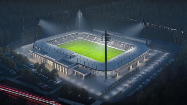 Jeden z neúspěšných návrhů nového fotbalového stadionu v Hradci Králové (2021)