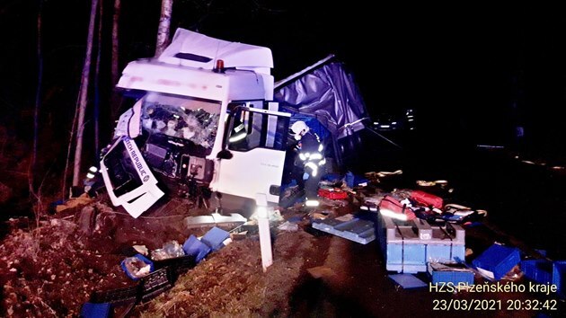 idi tohoto kamionu havaroval u Kladrub na Tachovsku. Podle policist nadchal pes 2,5 promile alkoholu.