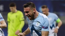 Slovinec Aljoša Matko se raduje ze vstřelené branky v zápase proti Česku.