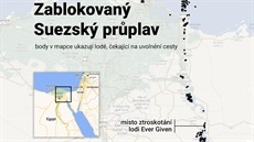 MAPA: Zablokovaný Suezský prplav