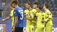 �eská radost v kvalifika�ním utkání proti Estonsku. Zprava Jankto, Darida,...