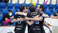 Momentka z utkání play-off florbalové Livesport Superligy mezi Pedvýbr.CZ...