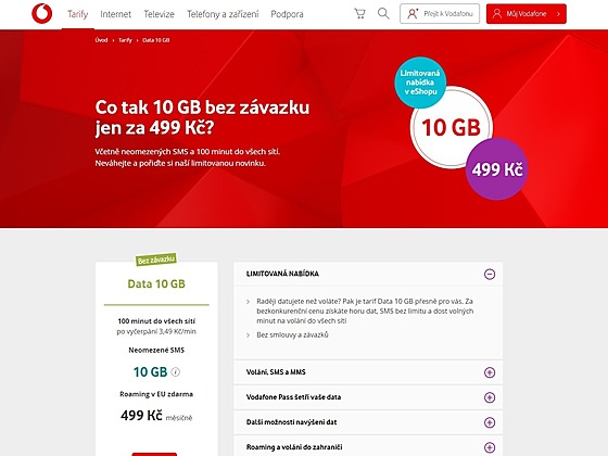 Vodafone opět nabízí speciální tarif Data 10 GB určený výhradně pro nové...