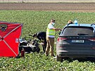 Na pole u Dobichovic se zítil vrtulník, pád nepeili dva lidé. (30.3.2021)