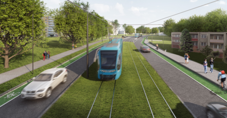 Vizualizace ásti nové tramvajové trati v Ostrav-Porub.
