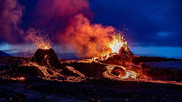 Erupce islandsk sopky Fagradalsfjal (5. dubna 2021)