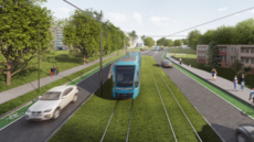 Vizualizace ásti nové tramvajové trati v Ostrav-Porub.