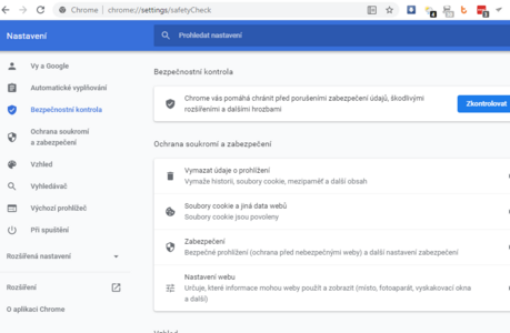 Kontrola nastaven zabezpeen Chrome