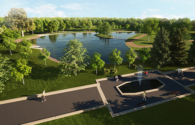 Vizualizace nového jezírka v parku na Letné