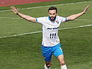 Ostravský útoník Tomá Zajíc slaví gól v utkání proti Opav.