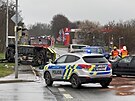 Nehoda sanitky a osobnho vozu v valech na Praze - vchod. (17. dubna 2021)