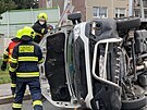 Nehoda dodvky, tramvaje a autobusu na praskm Barrandov. (17. dubna 2021)