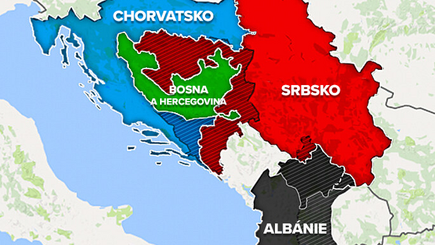 Nová mapa západního Balkánu podle neoficiálních návrhů. (16. dubna 2021)