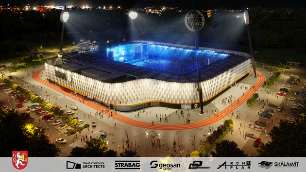 Vizualizace nového multifunkčního stadionu podle návrhu architekta Tomáše Vymetálka