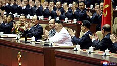 Severokorejský vdce Kim ong-un na sjezdu Korejské strany práce vyzval obany,...