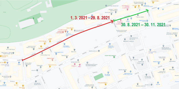 ást Konvovy ulice se doasn uzave. (8. duben 2021)