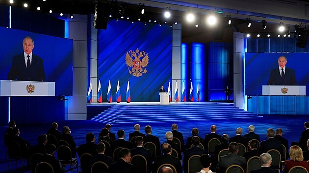 Ruský prezident Vladimir Putin pronáší své tradiční poselství Federálnímu shromáždění. (21. dubna 2021)